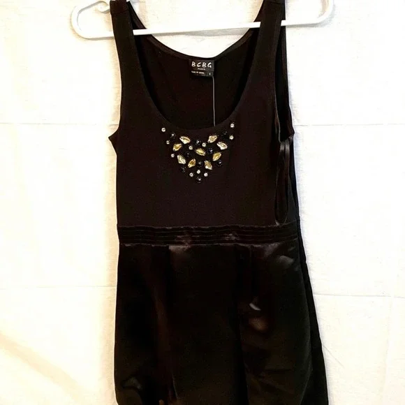 BCBG Paris Satin Jeweled Cocktail Dress - Picture 8 of 13